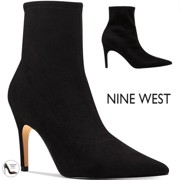 NINE WEST Jory 2 Stretch Booties Pointed toe Stiletto Heel Black Ankle Boots 8.5 - Picture 2 of 10
